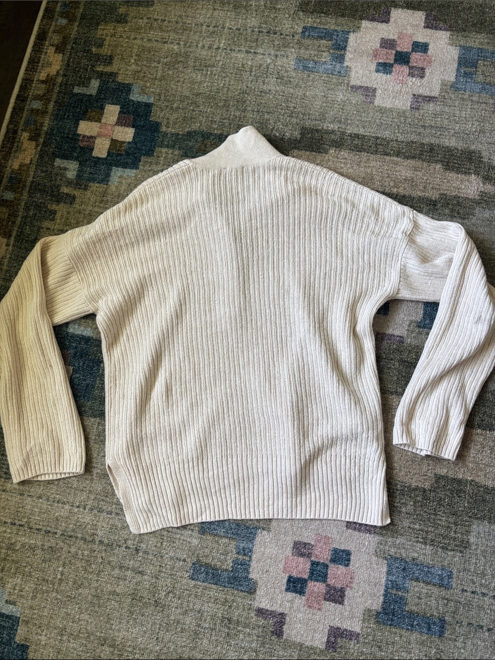 Faherty Cream Ribbed Button-Neck Women's Sweater - Picture 4 of 4